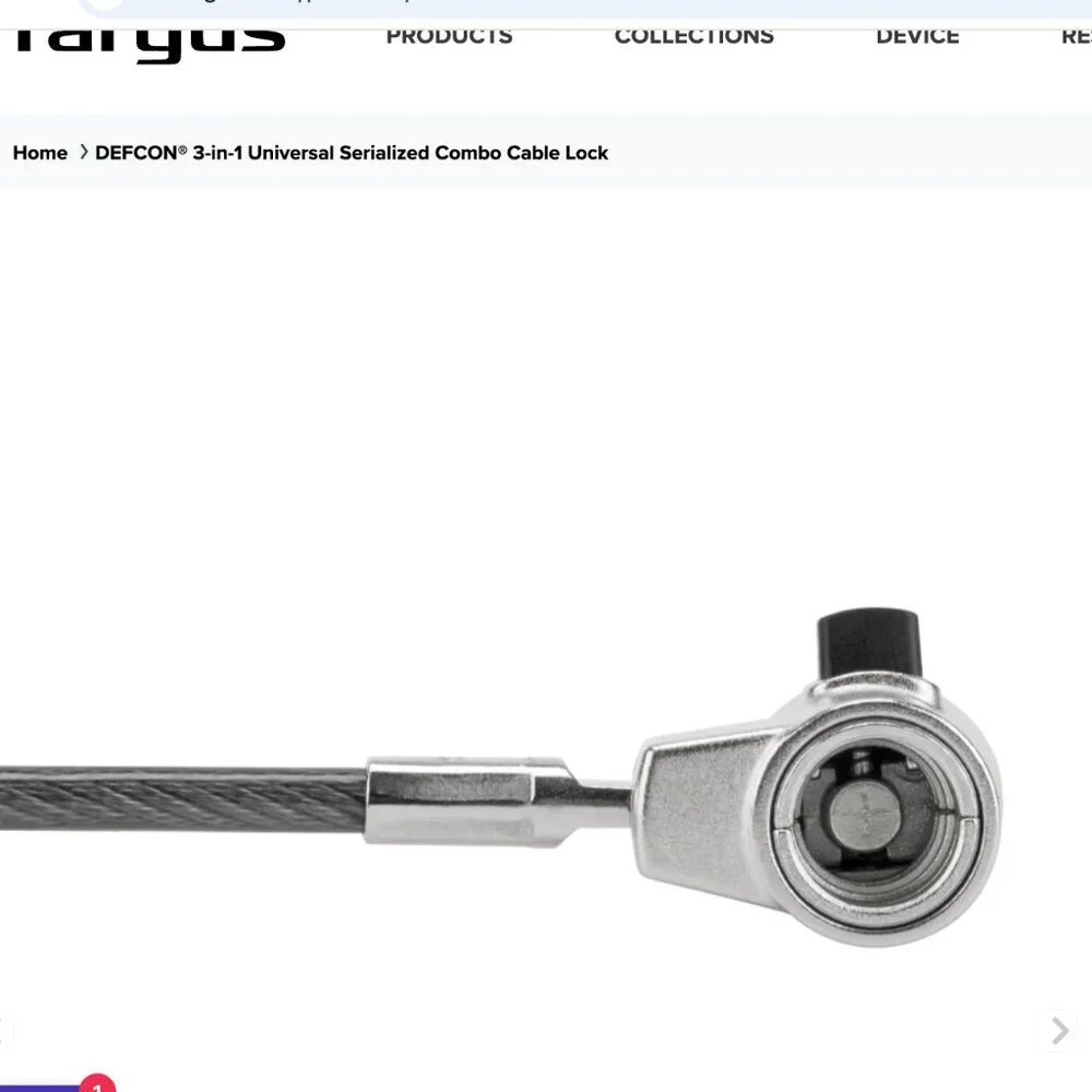 Targus DEFCON 3-in-1 Universal Serialized Combo Cable Lock NWT